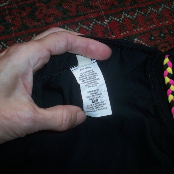 Vintage Y2K Hobie Tankini Womens Medium Black Bright Yellow Hibiscus Halter Top - Picture 6 of 8